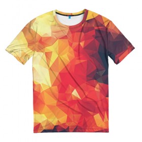 Мужская футболка 3D с принтом Низкополигональная текстура в Новосибирске, 100% полиэфир | прямой крой, круглый вырез горловины, длина до линии бедер | lowpoly | желтый красный | оранжевый | полигон | полигоны | текстура