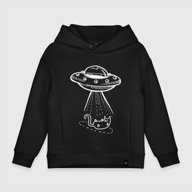 Детское худи Oversize хлопок с принтом ufo cat в Новосибирске, френч-терри — 70% хлопок, 30% полиэстер. Мягкий теплый начес внутри —100% хлопок | боковые карманы, эластичные манжеты и нижняя кромка, капюшон на магнитной кнопке | cat | ufo | кот | нло