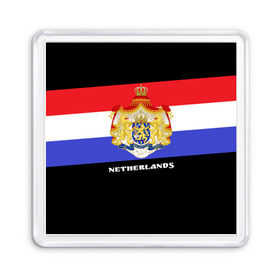 Магнит 55*55 с принтом Флаг и герб Нидерланды в Новосибирске, Пластик | Размер: 65*65 мм; Размер печати: 55*55 мм | Тематика изображения на принте: амстердам | голландия | европа