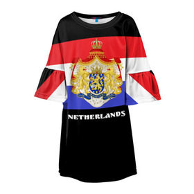 Детское платье 3D с принтом Флаг и герб Нидерланды в Новосибирске, 100% полиэстер | прямой силуэт, чуть расширенный к низу. Круглая горловина, на рукавах — воланы | Тематика изображения на принте: амстердам | голландия | европа