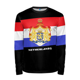 Мужской лонгслив 3D с принтом Флаг и герб Нидерланды в Новосибирске, 100% полиэстер | длинные рукава, круглый вырез горловины, полуприлегающий силуэт | амстердам | голландия | европа