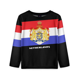 Детский лонгслив 3D с принтом Флаг и герб Нидерланды в Новосибирске, 100% полиэстер | длинные рукава, круглый вырез горловины, полуприлегающий силуэт
 | амстердам | голландия | европа