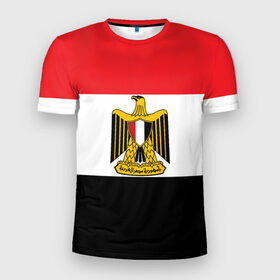 Мужская футболка 3D спортивная с принтом Флаг и герб Египта в Новосибирске, 100% полиэстер с улучшенными характеристиками | приталенный силуэт, круглая горловина, широкие плечи, сужается к линии бедра | символ страна
