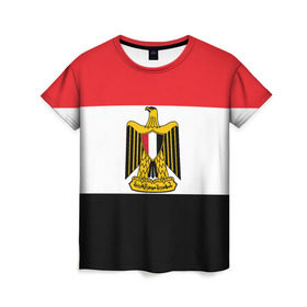 Женская футболка 3D с принтом Флаг и герб Египта в Новосибирске, 100% полиэфир ( синтетическое хлопкоподобное полотно) | прямой крой, круглый вырез горловины, длина до линии бедер | символ страна