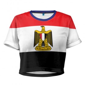Женская футболка 3D укороченная с принтом Флаг и герб Египта в Новосибирске, 100% полиэстер | круглая горловина, длина футболки до линии талии, рукава с отворотами | символ страна