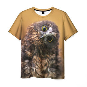 Мужская футболка 3D с принтом Совёнок в Новосибирске, 100% полиэфир | прямой крой, круглый вырез горловины, длина до линии бедер | взгляд | глаза | клюв | пернатые | перья | прикол | птица | сова | юмор