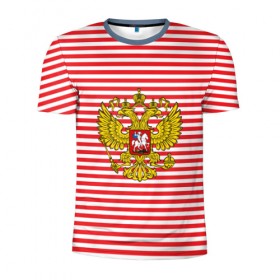 Мужская футболка 3D спортивная с принтом Тельняшка ВВ и герб РФ в Новосибирске, 100% полиэстер с улучшенными характеристиками | приталенный силуэт, круглая горловина, широкие плечи, сужается к линии бедра | красный | полосатый