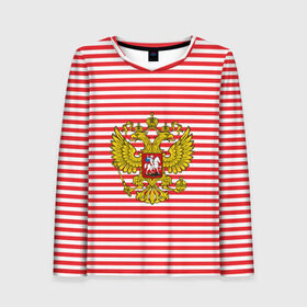 Женский лонгслив 3D с принтом Тельняшка ВВ и герб РФ в Новосибирске, 100% полиэстер | длинные рукава, круглый вырез горловины, полуприлегающий силуэт | красный | полосатый