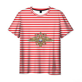 Мужская футболка 3D с принтом Тельняшка ВВ и герб МВД в Новосибирске, 100% полиэфир | прямой крой, круглый вырез горловины, длина до линии бедер | красный | мвд | омон | спецназ