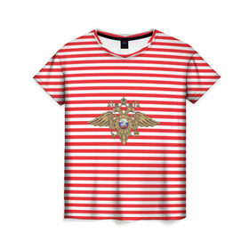 Женская футболка 3D с принтом Тельняшка ВВ и герб МВД в Новосибирске, 100% полиэфир ( синтетическое хлопкоподобное полотно) | прямой крой, круглый вырез горловины, длина до линии бедер | красный | мвд | омон | спецназ