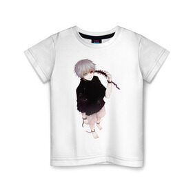 Детская футболка хлопок с принтом Канеки в Новосибирске, 100% хлопок | круглый вырез горловины, полуприлегающий силуэт, длина до линии бедер | Тематика изображения на принте: tokyo ghoul | typical uta | канеки | конеки | токийский гуль | ута