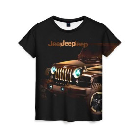 Женская футболка 3D с принтом Jeep в Новосибирске, 100% полиэфир ( синтетическое хлопкоподобное полотно) | прямой крой, круглый вырез горловины, длина до линии бедер | brand | car | chrysler | jeep | logo | usa | автомобиль | джип | крайслер | логотип | марка | сша