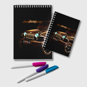 Блокнот с принтом Jeep в Новосибирске, 100% бумага | 48 листов, плотность листов — 60 г/м2, плотность картонной обложки — 250 г/м2. Листы скреплены удобной пружинной спиралью. Цвет линий — светло-серый
 | Тематика изображения на принте: brand | car | chrysler | jeep | logo | usa | автомобиль | джип | крайслер | логотип | марка | сша