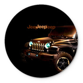 Коврик круглый с принтом Jeep в Новосибирске, резина и полиэстер | круглая форма, изображение наносится на всю лицевую часть | brand | car | chrysler | jeep | logo | usa | автомобиль | джип | крайслер | логотип | марка | сша