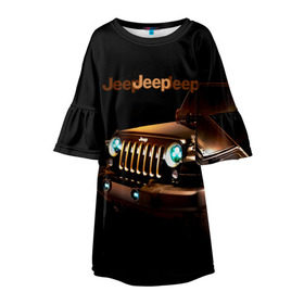 Детское платье 3D с принтом Jeep в Новосибирске, 100% полиэстер | прямой силуэт, чуть расширенный к низу. Круглая горловина, на рукавах — воланы | Тематика изображения на принте: brand | car | chrysler | jeep | logo | usa | автомобиль | джип | крайслер | логотип | марка | сша