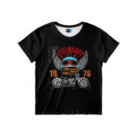 Детская футболка 3D с принтом Мото 1976 в Новосибирске, 100% гипоаллергенный полиэфир | прямой крой, круглый вырез горловины, длина до линии бедер, чуть спущенное плечо, ткань немного тянется | 3d | legendary riders | riders | rock | авто | автомобильные | гонщик | дорога | колеса | крылья | мото | мотоциклы | рок