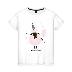 Женская футболка хлопок с принтом овца в Новосибирске, 100% хлопок | прямой крой, круглый вырез горловины, длина до линии бедер, слегка спущенное плечо | my sweet day | барашек | сахарная вата | сладкая вата | хорошего дня