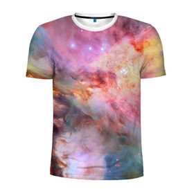 Мужская футболка 3D спортивная с принтом Светящаяся туманность в Новосибирске, 100% полиэстер с улучшенными характеристиками | приталенный силуэт, круглая горловина, широкие плечи, сужается к линии бедра | m 42 | вселенная | галактика | звезды | космос | свет | туманность ориона | цвет