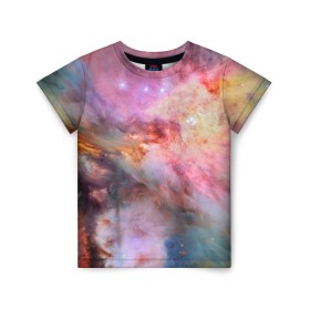 Детская футболка 3D с принтом Светящаяся туманность в Новосибирске, 100% гипоаллергенный полиэфир | прямой крой, круглый вырез горловины, длина до линии бедер, чуть спущенное плечо, ткань немного тянется | m 42 | вселенная | галактика | звезды | космос | свет | туманность ориона | цвет