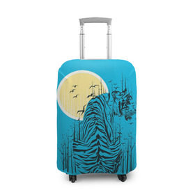 Чехол для чемодана 3D с принтом тигр в Новосибирске, 86% полиэфир, 14% спандекс | двустороннее нанесение принта, прорези для ручек и колес | арт | бамбук | восток | графика | живопись | китай | луна | небо | ночь | полосы | птицы | рисунок | творчество | хищник | япония