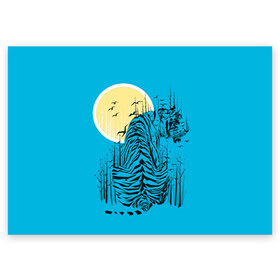 Поздравительная открытка с принтом тигр в Новосибирске, 100% бумага | плотность бумаги 280 г/м2, матовая, на обратной стороне линовка и место для марки
 | арт | бамбук | восток | графика | живопись | китай | луна | небо | ночь | полосы | птицы | рисунок | творчество | хищник | япония