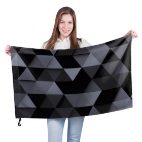 Флаг 3D с принтом Геометрия в Новосибирске, 100% полиэстер | плотность ткани — 95 г/м2, размер — 67 х 109 см. Принт наносится с одной стороны | 3d | abstract | gray | lowpoly | polygon | triangle | абстракция | геометрия | полигоны | треугольники