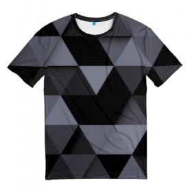 Мужская футболка 3D с принтом Геометрия в Новосибирске, 100% полиэфир | прямой крой, круглый вырез горловины, длина до линии бедер | 3d | abstract | gray | lowpoly | polygon | triangle | абстракция | геометрия | полигоны | треугольники