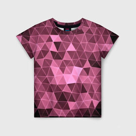 Детская футболка 3D с принтом Розовые треугольники в Новосибирске, 100% гипоаллергенный полиэфир | прямой крой, круглый вырез горловины, длина до линии бедер, чуть спущенное плечо, ткань немного тянется | Тематика изображения на принте: abstract | gray | lowpoly | polygon | triangle | абстракция | геометрия | полигоны | треугольники