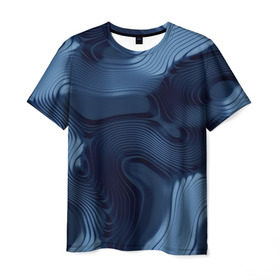 Мужская футболка 3D с принтом Lullaby blue в Новосибирске, 100% полиэфир | прямой крой, круглый вырез горловины, длина до линии бедер | Тематика изображения на принте: волны | синий | темный