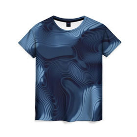 Женская футболка 3D с принтом Lullaby blue в Новосибирске, 100% полиэфир ( синтетическое хлопкоподобное полотно) | прямой крой, круглый вырез горловины, длина до линии бедер | Тематика изображения на принте: волны | синий | темный