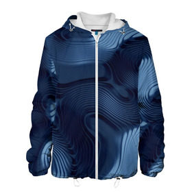 Мужская куртка 3D с принтом Lullaby blue в Новосибирске, ткань верха — 100% полиэстер, подклад — флис | прямой крой, подол и капюшон оформлены резинкой с фиксаторами, два кармана без застежек по бокам, один большой потайной карман на груди. Карман на груди застегивается на липучку | Тематика изображения на принте: волны | синий | темный
