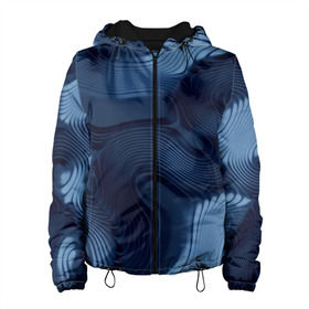 Женская куртка 3D с принтом Lullaby blue в Новосибирске, ткань верха — 100% полиэстер, подклад — флис | прямой крой, подол и капюшон оформлены резинкой с фиксаторами, два кармана без застежек по бокам, один большой потайной карман на груди. Карман на груди застегивается на липучку | Тематика изображения на принте: волны | синий | темный