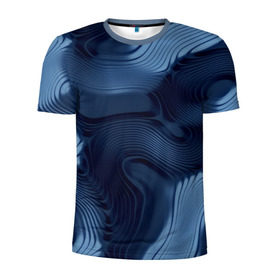 Мужская футболка 3D спортивная с принтом Lullaby blue в Новосибирске, 100% полиэстер с улучшенными характеристиками | приталенный силуэт, круглая горловина, широкие плечи, сужается к линии бедра | Тематика изображения на принте: волны | синий | темный