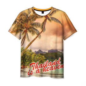 Мужская футболка 3D с принтом Тайланд - это рай в Новосибирске, 100% полиэфир | прямой крой, круглый вырез горловины, длина до линии бедер | море | океан | пальмы | тайланд