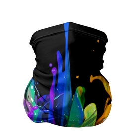 Бандана-труба 3D с принтом Краски в Новосибирске, 100% полиэстер, ткань с особыми свойствами — Activecool | плотность 150‒180 г/м2; хорошо тянется, но сохраняет форму | background | black | bright | paint | rainbow | spectrum | splash | spray | брызги | всплеск | краски | радуга | спектр | фон | черный | яркие