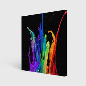 Холст квадратный с принтом Краски в Новосибирске, 100% ПВХ |  | background | black | bright | paint | rainbow | spectrum | splash | spray | брызги | всплеск | краски | радуга | спектр | фон | черный | яркие