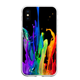Чехол для iPhone XS Max матовый с принтом Краски в Новосибирске, Силикон | Область печати: задняя сторона чехла, без боковых панелей | Тематика изображения на принте: background | black | bright | paint | rainbow | spectrum | splash | spray | брызги | всплеск | краски | радуга | спектр | фон | черный | яркие