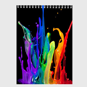 Скетчбук с принтом Краски в Новосибирске, 100% бумага
 | 48 листов, плотность листов — 100 г/м2, плотность картонной обложки — 250 г/м2. Листы скреплены сверху удобной пружинной спиралью | background | black | bright | paint | rainbow | spectrum | splash | spray | брызги | всплеск | краски | радуга | спектр | фон | черный | яркие