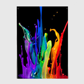 Постер с принтом Краски в Новосибирске, 100% бумага
 | бумага, плотность 150 мг. Матовая, но за счет высокого коэффициента гладкости имеет небольшой блеск и дает на свету блики, но в отличии от глянцевой бумаги не покрыта лаком | background | black | bright | paint | rainbow | spectrum | splash | spray | брызги | всплеск | краски | радуга | спектр | фон | черный | яркие