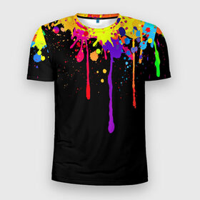 Мужская футболка 3D спортивная с принтом Краски в Новосибирске, 100% полиэстер с улучшенными характеристиками | приталенный силуэт, круглая горловина, широкие плечи, сужается к линии бедра | Тематика изображения на принте: брызги | капли | кляксы | краски | спектр | яркие