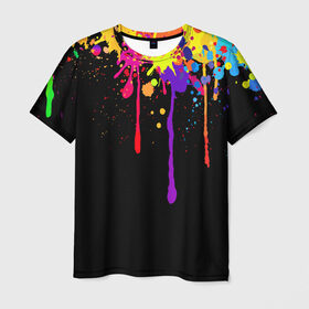 Мужская футболка 3D с принтом Краски в Новосибирске, 100% полиэфир | прямой крой, круглый вырез горловины, длина до линии бедер | брызги | капли | кляксы | краски | спектр | яркие