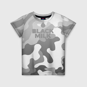 Детская футболка 3D с принтом Black Milk Серый Камуфляж в Новосибирске, 100% гипоаллергенный полиэфир | прямой крой, круглый вырез горловины, длина до линии бедер, чуть спущенное плечо, ткань немного тянется | Тематика изображения на принте: black milk | camo | camouflage | gray | pattern | камо | кмуфляж | серый | узор | черное молоко