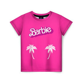 Детская футболка 3D с принтом Barbie пальмы в Новосибирске, 100% гипоаллергенный полиэфир | прямой крой, круглый вырез горловины, длина до линии бедер, чуть спущенное плечо, ткань немного тянется | Тематика изображения на принте: badgirl | barbie | beach party | beaches | bride | crew | girl | girlfriends | henparty | pink | power | princess | real girls | superbride | team | девичник | для влюбленных | для подруг | замуж | море | невеста | отдых | пляж | пляжная вечеринка | подру