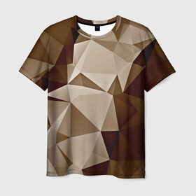 Мужская футболка 3D с принтом Brown geometry в Новосибирске, 100% полиэфир | прямой крой, круглый вырез горловины, длина до линии бедер | abstraction | геометрия | грани | полигоны | текстура | треугольники
