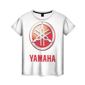 Женская футболка 3D с принтом Yamaha в Новосибирске, 100% полиэфир ( синтетическое хлопкоподобное полотно) | прямой крой, круглый вырез горловины, длина до линии бедер | brand | car | japanese | logo | motorcycle | sign | yamaha | автомобиль | знак | логотип | марка | мотоцикл | ямаха | японская