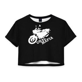 Женская футболка 3D укороченная с принтом Ural mafia в Новосибирске, 100% полиэстер | круглая горловина, длина футболки до линии талии, рукава с отворотами | brand | logo | motorcycle | sign | ural mafia | знак | логотип | марка | мафия | мотоцикл | урал