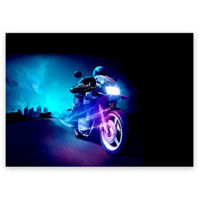 Поздравительная открытка с принтом Мотоциклист в Новосибирске, 100% бумага | плотность бумаги 280 г/м2, матовая, на обратной стороне линовка и место для марки
 | city | light | motocross | motorcycle | motorcyclist | night | silhouette | speed | город | мотокросс | мотоцикл | мотоциклист | ночь | свет | силуэт | скорость