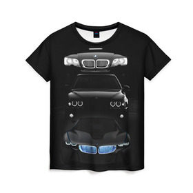 Женская футболка 3D с принтом BMW в Новосибирске, 100% полиэфир ( синтетическое хлопкоподобное полотно) | прямой крой, круглый вырез горловины, длина до линии бедер | bmw | авто | бмв | магина | марка