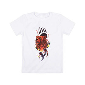 Детская футболка хлопок с принтом Медведь Тотем в Новосибирске, 100% хлопок | круглый вырез горловины, полуприлегающий силуэт, длина до линии бедер | бусы | индейский | след | тотемное животное