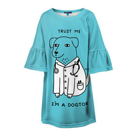 Детское платье 3D с принтом Trust me в Новосибирске, 100% полиэстер | прямой силуэт, чуть расширенный к низу. Круглая горловина, на рукавах — воланы | doctor | dogtor | trust me | верь мне | врач | доктор | медик | медицина | собака